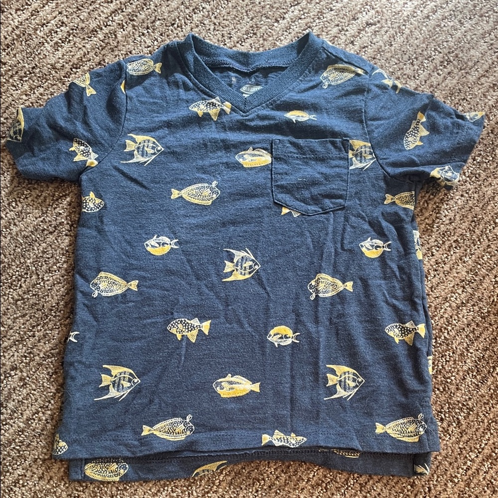 Old Navy Blue and Yellow Fish Print Kids Tee
